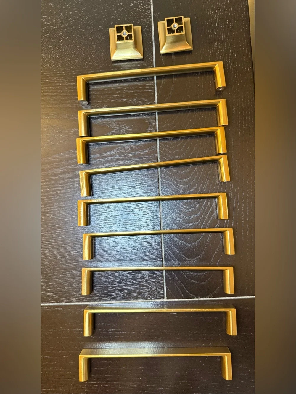 Matte Gold Cabinet Pulls (9) and Knobs (2) - Sleek Modern Hardware